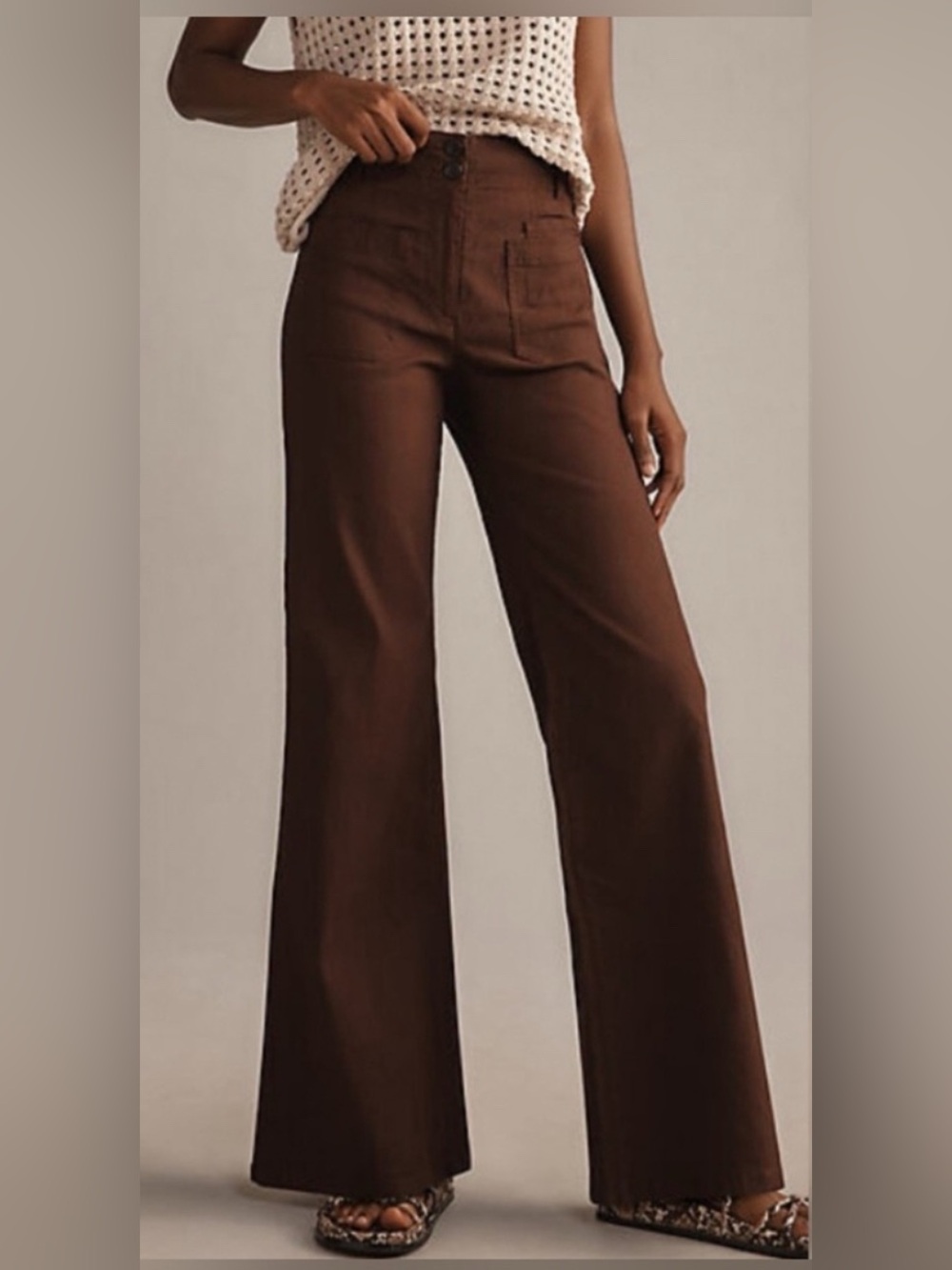 MAEVE Sz 28 Junie Jean Brown Linen Blend Wide  Leg Flare Stretch Pants Orig $150